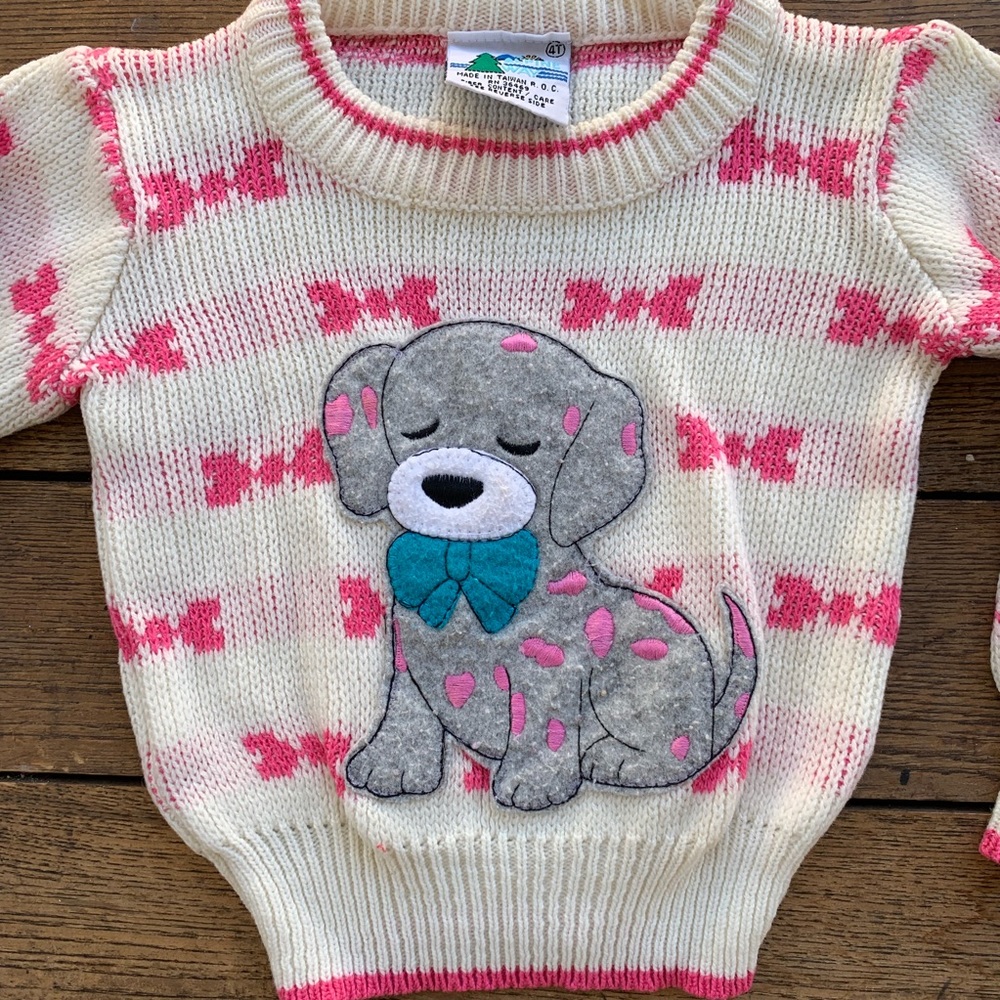 Last call! Vintage 80s Kids Dog & Pink Bows Sweater - Picture 6 of 6
